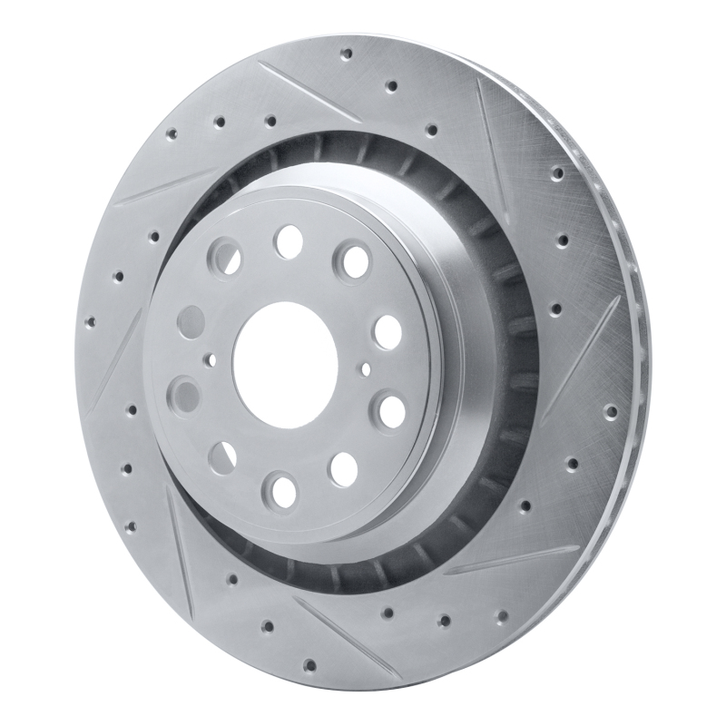 Lexus LS460 Brake Rotor (1) - Right Rear - R1 Concepts - Drilled & Slotted - Silver - `07-`17